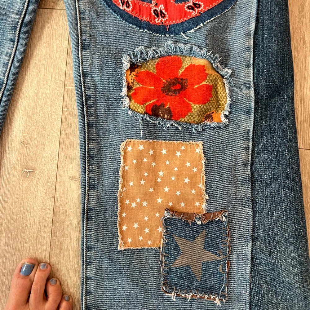 Upcycled Embellished Bohemian Patchwork Flare Jeans - Picture 3 of 10